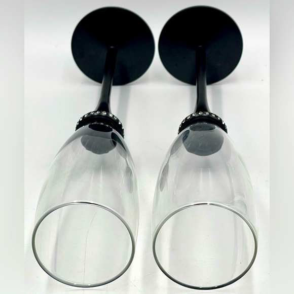 Set of 2 - Deco Glam Glass Champagne Flutes with Black Metal Stem & Rhinestones - Picture 11 of 14